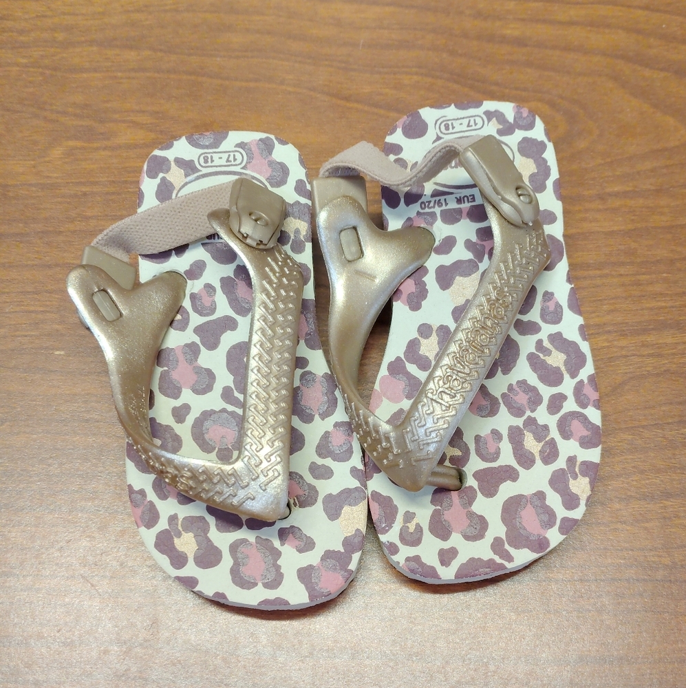 Havaianas Gold Leopard Print Kids Sandals SZ 4c